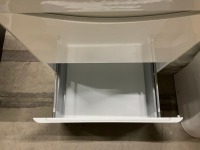 Vanity, Mirror & Toilet Pack - 600mm 2 Drawer Floor standing Vanity in Gloss White with 1 Tap Hole Ceramic Basin, Matching 500mm WC Unit & Cistern, BTW Toilet Pan with Soft Close Seat & 600mm Brass Frame LED Mirror - 9