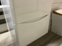 Vanity, Mirror & Toilet Pack - 600mm 2 Drawer Floor standing Vanity in Gloss White with 1 Tap Hole Ceramic Basin, Matching 500mm WC Unit & Cistern, BTW Toilet Pan with Soft Close Seat & 600mm Brass Frame LED Mirror - 10