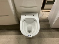 Vanity, Mirror & Toilet Pack - 600mm 2 Drawer Floor standing Vanity in Gloss White with 1 Tap Hole Ceramic Basin, Matching 500mm WC Unit & Cistern, BTW Toilet Pan with Soft Close Seat & 600mm Brass Frame LED Mirror - 14