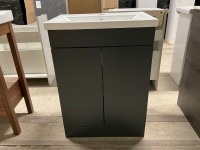 600mm 2 Door Matt Anthracite Vanity unit with 1 Tap Hole Ceramic Basin - 2