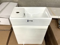 400mm Wide Wall Hung Cloakroom Vanity Unit in Grey with White Ceramic 1 Tap Hole Basin - 2