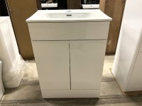 600mm 2 Door White Gloss Vanity unit with 1 Tap Hole Ceramic Basin