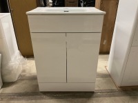 600mm 2 Door White Gloss Vanity unit with 1 Tap Hole Ceramic Basin - 2