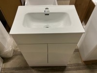 600mm 2 Door White Gloss Vanity unit with 1 Tap Hole Ceramic Basin - 3