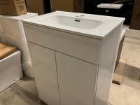 600mm 2 Door White Gloss Vanity unit with 1 Tap Hole Ceramic Basin - 6