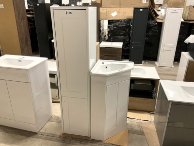 CORNER FLOOR STANDING VANITY UNIT, BASIN & TALL STORAGE UNIT