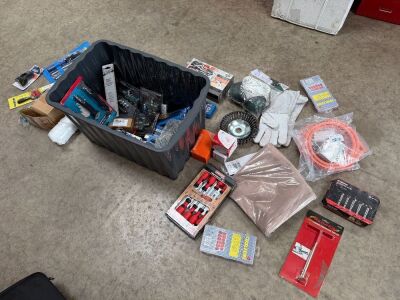PLASTIC CRATE TO INC. ASSORTED UNUSED TOOLS