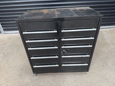 2 DOOR METAL STORAGE CABINET ON WHEELS