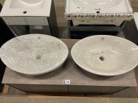 1200mm Floorstanding Double Vanity Unit Painted in Matt Grey with Marble Gold Worktop, 4 x Soft Close Drawers and 2 x White Counter Top Basins - 4