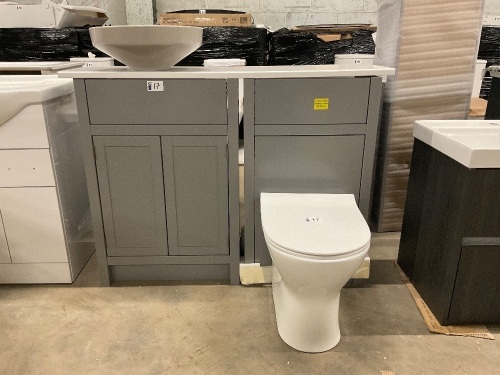 1200mm Traditional Furniture Run with White Worktop, 1 Tap Hole Basin and BTW Toilet Pan & Seat
