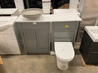 1200mm Traditional Furniture Run with White Worktop, 1 Tap Hole Basin and BTW Toilet Pan & Seat - 2