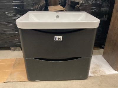 600mm Wall Hung 2 Drawer Vanity Unit with 1 Tap hole Basin (Matt Black)