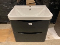 Matt Black 600mm Wall Hung 2 Drawer Vanity Unit with 1 Tap hole Basin - 6