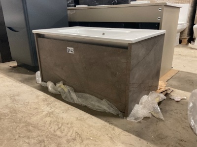 Marble Gold 900mm Wall Hung 1 Drawer Vanity unit with 1 Tap Hole Ceramic Basin