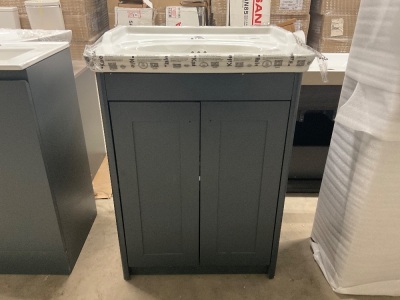 2 Door Victorian Style Vanity unit in Dark Grey with Traditional 1 Tap Hole Ceramic Basin
