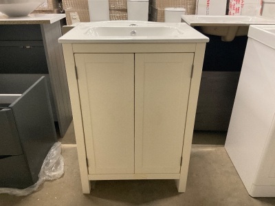 Traditional 2 Door Floorstanding Ivory Vanity Unit with 1 Tap Hole Ceramic Basin