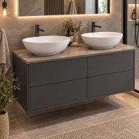 1200mm Floorstanding Double Vanity Unit Painted in Matt Grey with Marble Gold Worktop, 4 x Soft Close Drawers and 2 x White Counter Top Basins - 15