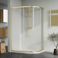 Nuie Brushed Brass 1200mm x 900mm Offset Quadrant Shower Enclosure with Matching Slim Line Shower Tray with Wet room Style Waste - 6