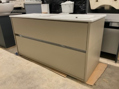 1200mm wide 2 Drawer Wall Hung Double Vanity unit & Ceramic Double Basin (Painted in Sand Colour)