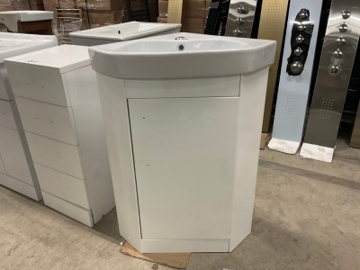 Gloss White 1 Door Floorstanding Corner Vanity Unit with 1 Tap Hole Ceramic Basin