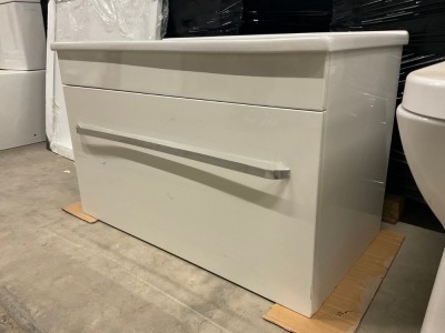 850mm Wall Hung 1 Drawer Gloss with Vanity Unit with 1 Tap Hole Ceramic Basin