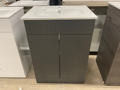 600mm 2 Door Matt Anthracite Vanity unit with 1 Tap Hole Ceramic Basin