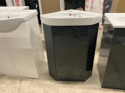 Gloss Anthracitre 1 Door Floorstanding Corner Vanity Unit with 1 Tap Hole Ceramic Basin