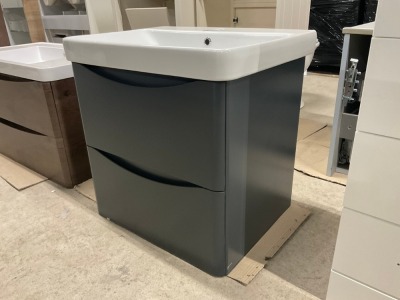 600mm 2 Drawer Wall Hung Matt Anthracite Vanity unit with 1 Tap Hole Ceramic Basin