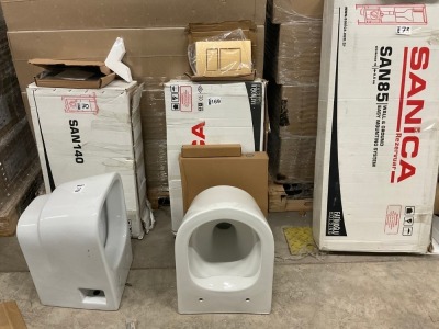 Wall Hung Toilet Bundle Inc. 80-100cm Wall Hung Frame, Brushed Brass Flush Plate, Rimless Wall Hung WC with Soft Closing Seat