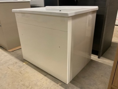 600mm 1 Drawer Wall Hung Vanity Unit in White Gloss with 1 Tap Hole Ceramic Basin