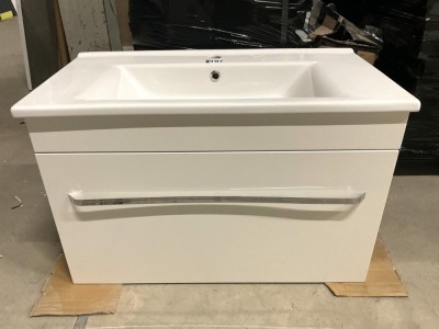 850mm Wall Hung 1 Drawer Gloss with Vanity Unit with 1 Tap Hole Ceramic Basin