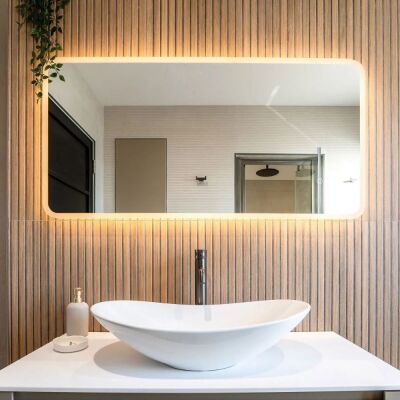 1200mm x 600mm Bluetooth Music Mirror with Colour Change, Shaver Socket & Heated Demister Pad