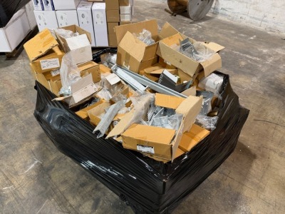 LOT TO INC. ASSORTED BRACKETS, BOLTS, OVER HEAD HANGERS ETC.