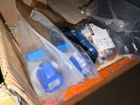 LOT TO INC. UNUSED BREAKER SWITCHES, RUNNER TROLLYS, 240V & 3 PHASE PLUGS, DUEL FUNCTION CAB-80 CABLES - 4