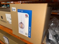 SEARCHLIGHT BALLS PENDANT AMBER GLASS ANTIQUE BRASS FINISH LIGHT