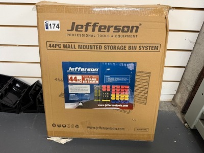 UNUSED JEFFERSON 44PC WALL MOUNTED STROAGE BIN SYSTEM