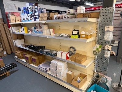 4 TIER DOUBLE SIDED SHELVING UNIT & CONTENTS