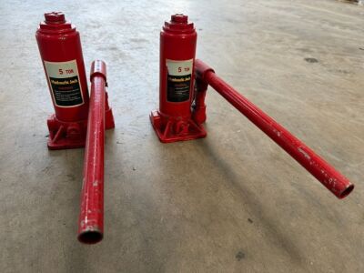 2No. UNUSED 5 TON HYDRAULIC BOTTLE JACKS