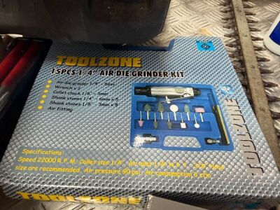 UNUSED TOOLZONE 15 PIECE 1/4 AIR DIE GRINDER KIT