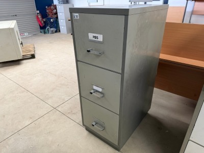 CHUBB THREE DRAWER FIRE PROOF FILING CABINET *NO KEYS*