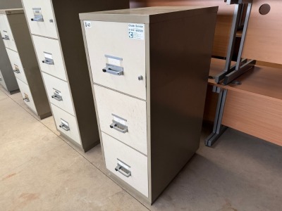 CHUBB THREE DRAWER FIRE PROOF FILING CABINET *NO KEYS*