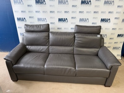 GRIGIO 3 SEATER ITALIAN LEATHER SOFA (GREY)