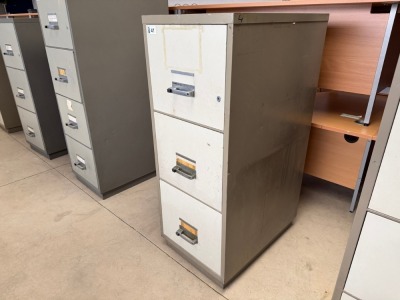 CHUBB THREE DRAWER FIRE PROOF FILING CABINET *LOCKED NO KEYS*