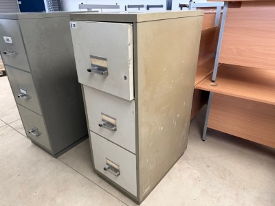 CHUBB THREE DRAWER FIRE PROOF FILING CABINET *NO KEYS*