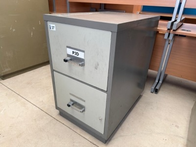 CHUBB TWO DRAWER FIRE PROOF FILING CABINET *NO KEYS*