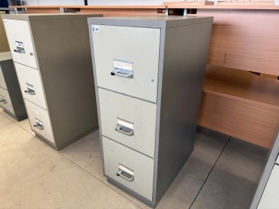 CHUBB THREE DRAWER FIRE PROOF FILING CABINET *LOCKED NO KEYS*