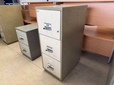 CHUBB THREE DRAWER FIRE PROOF FILING CABINET *NO KEYS*
