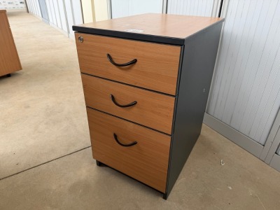THREE DRAWER DESK HIGH WOODEN PEDESTAL