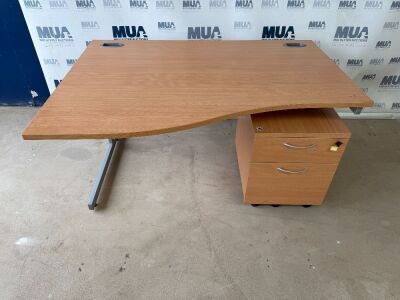 APPROX. 1400mm LEFT HAND CORNER DESK & TWO DRAWER UNDER COUNTER PEDESTAL