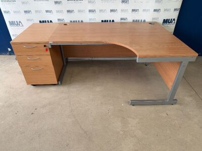 APPROX. 1600mm RIGHT HAND CORNER DESK THREE DRAWER DESK HIGH PEDESTAL
